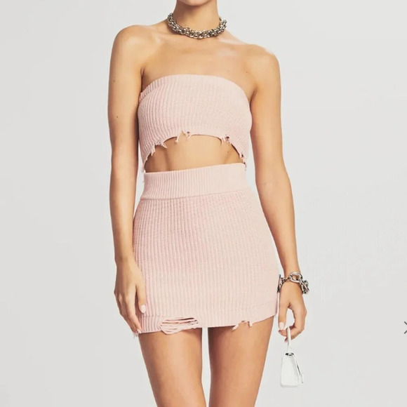 SER.O.YA Lola Dress 2 Piece Matching  Set Distressed Crop Top & Mini Skirt M NWT - Picture 1 of 11